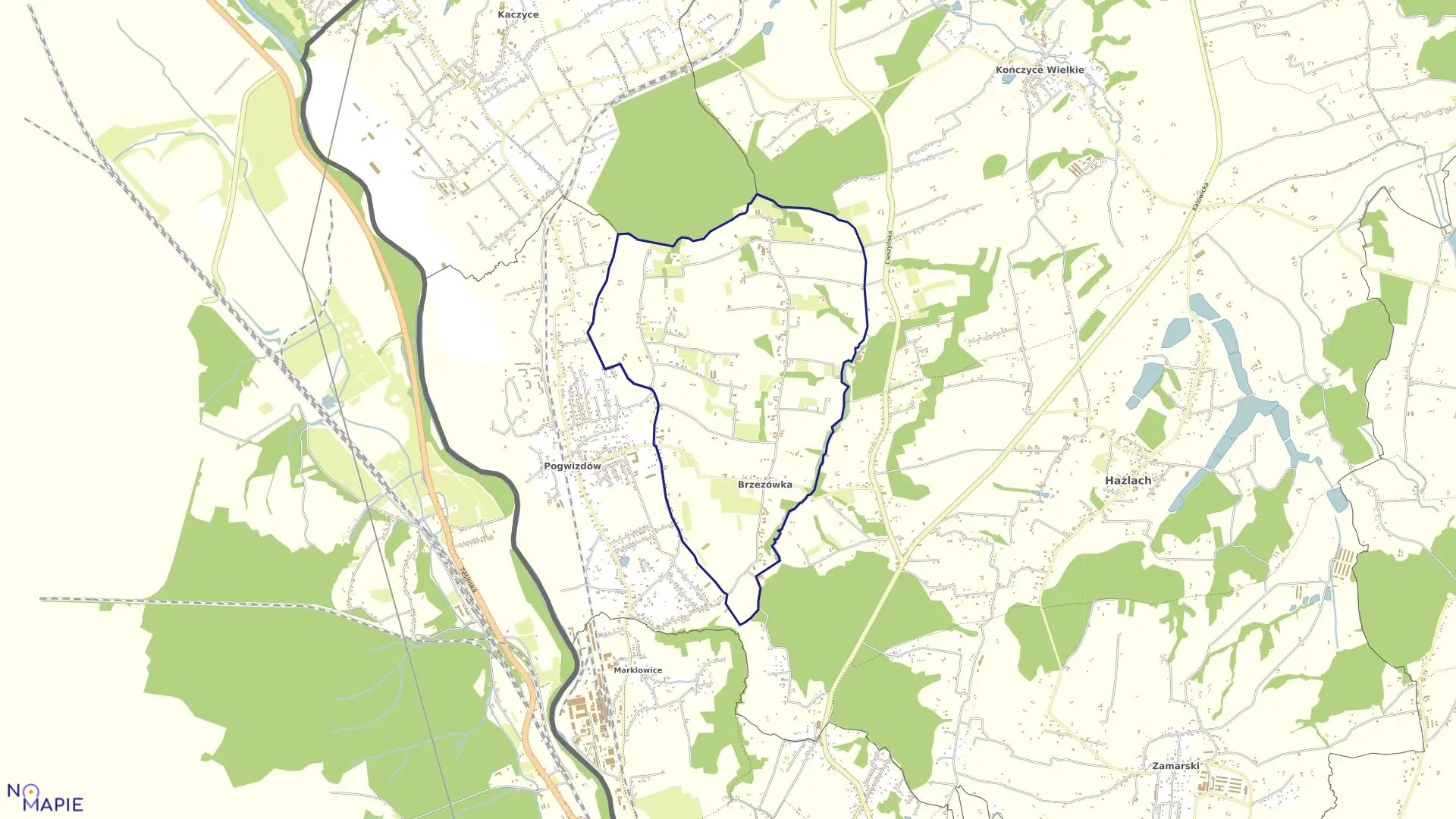 Mapa obrębu BRZEZÓWKA w gminie Hażlach