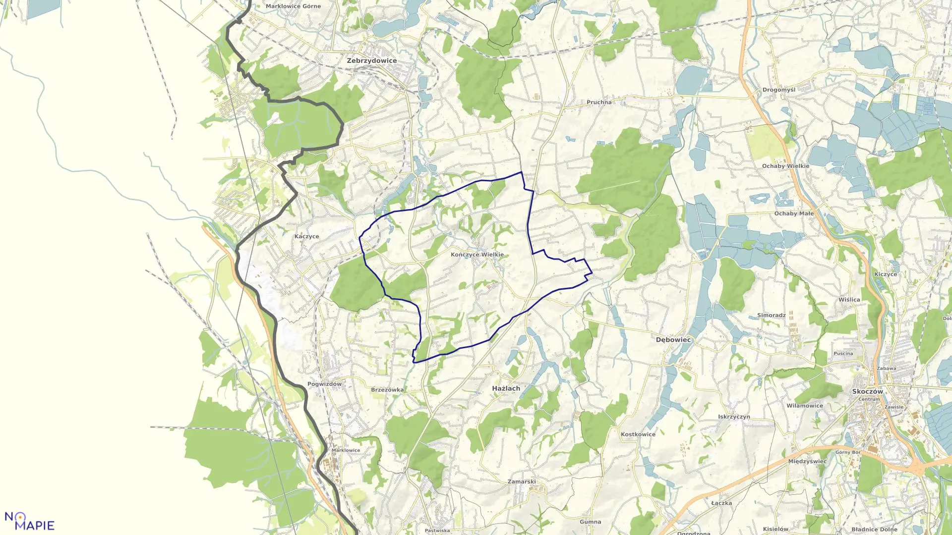 Mapa obrębu KOŃCZYCE WIELKIE w gminie Hażlach