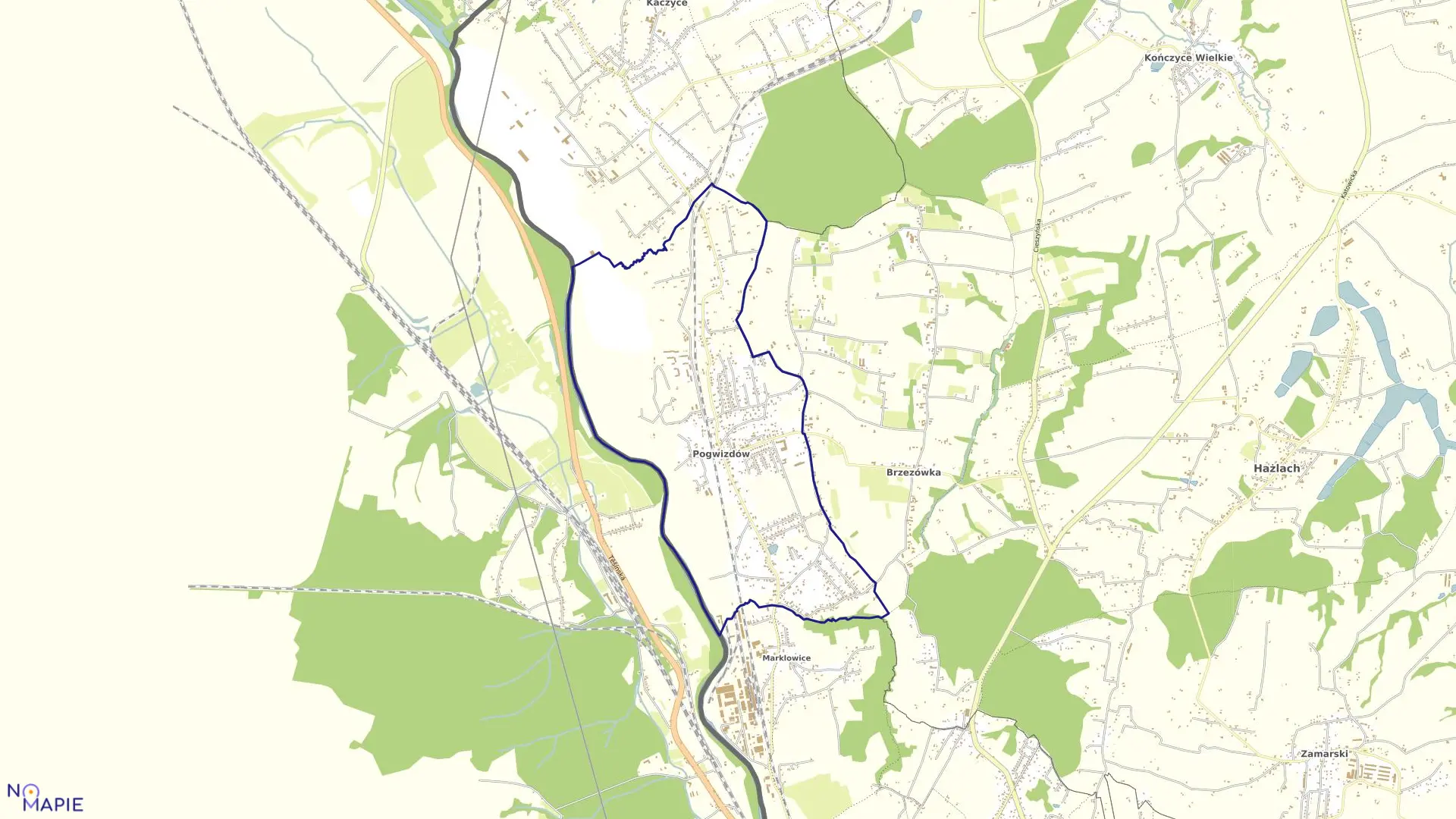 Mapa obrębu POGWIZDÓW w gminie Hażlach